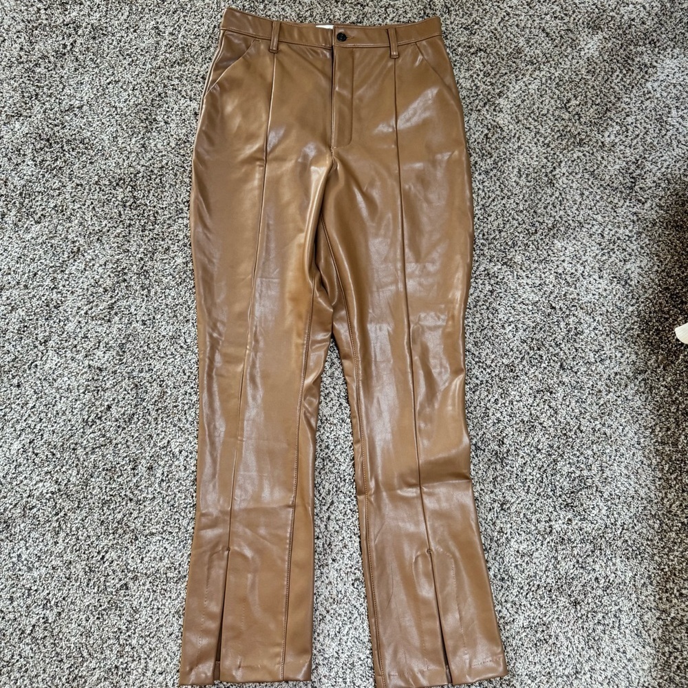 Abercrombie & Fitch Vegan Leather The Skinny Ultra High Split Hem Rise Pants - Picture 2 of 7